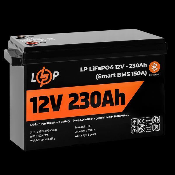 Акумулятор LP LiFePO4 12 V (12,8 V) &mdash; 230 Ah (2944 Wh) (Smart BMS 150А) з BT пластик