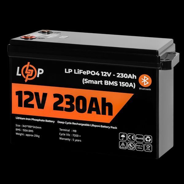 Акумулятор LP LiFePO4 12 V (12,8 V) &mdash; 230 Ah (2944 Wh) (Smart BMS 150А) з BT пластик