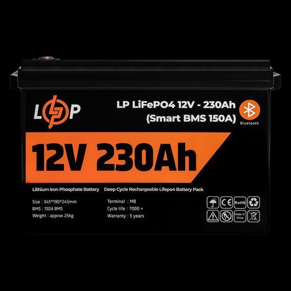 Акумулятор LP LiFePO4 12 V (12,8 V) &mdash; 230 Ah (2944 Wh) (Smart BMS 150А) з BT пластик