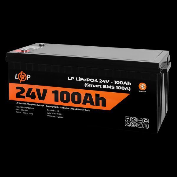 Акумулятор LP LiFePO4 24 V (25,6 V) &mdash; 100 Ah (2560 Wh) (Smart BMS 100А) з BT пластик