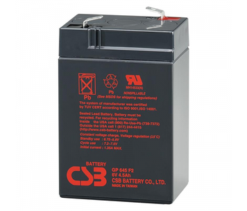 Акумуляторна батарея CSB GP645, 6 V 4.5 Ah (70 х 47 х 102 (108)) Q20