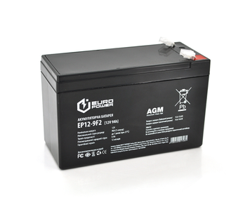 Акумуляторна батарея EUROPOWER AGM EP12-9F2 12 V 9 Ah ( 150 x 65 x 95 (100)) Black Q10